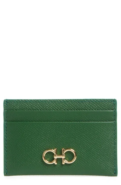 Ferragamo The Gancini Leather Card Case In Forest Green