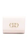 Ferragamo Trifold Wallet Gancini Leather Gold-tone In Pink
