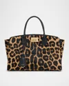 Ferragamo The New Studio Leopard Calf Hair Top-handle Bag In Black