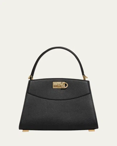 Ferragamo The New Studio Small Box Leather Top-handle Bag In Black