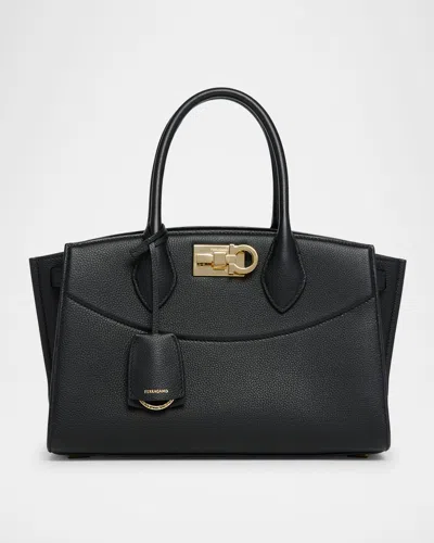 Ferragamo The New Studio Soft Leather Top-handle Bag In Black