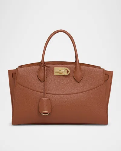 Ferragamo The New Studio Soft Leather Top-handle Bag In Brown
