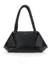 Ferragamo The Scarf Bag Black Shoulder Bag With Braided Handles And Folded Corners In Leather Woman In Black