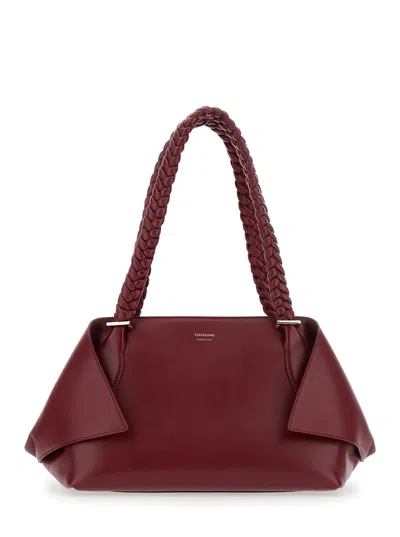 Ferragamo The Scarf Bag Bordeaux Shoulder Bag With Braided Handles And Folded Corners In Leather Woman In Burgundy