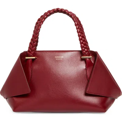Ferragamo The Scarf Leather Top Handle Bag In Borgogna