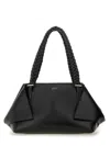 Ferragamo The Scarf Bag Black Shoulder Bag With Braided Handles And Folded Corners In Leather Woman