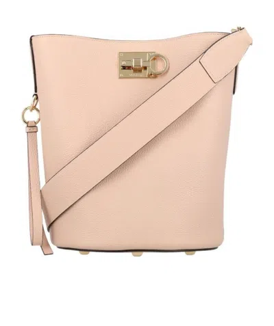 Ferragamo The Studio Bucket Shoulder Bag In Nude