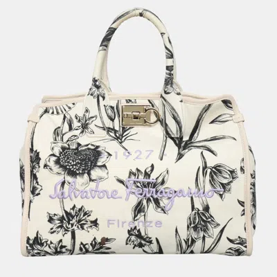 Pre-owned Ferragamo The Studio Floral Print Tote Bag In Black