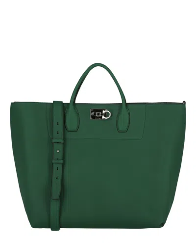 Ferragamo The Studio Large Leather Tote In Green