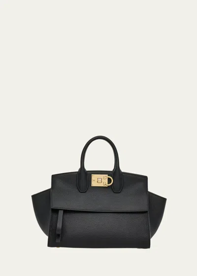 Ferragamo The Studio Soft Small Leather Top-handle Bag In Nero