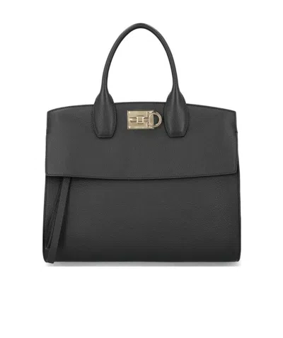 Ferragamo The Studio Soft Tote Bag In Black