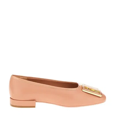 Ferragamo Thick Buckle Ballet Flats In Nude