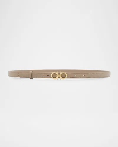Ferragamo Thin Leather Gancini Belt In Brown