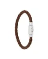 Ferragamo Braided Leather Bracelet With Palladium Finishing In Yellow