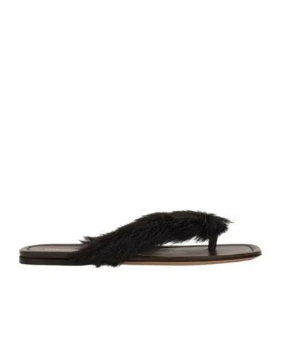 FERRAGAMO THONG SANDAL WITH FUR DETAIL