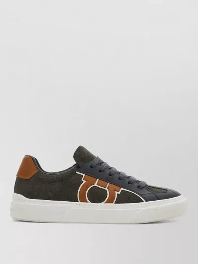 Ferragamo Thor Lace Up Sneakers Three Gancini In Gray