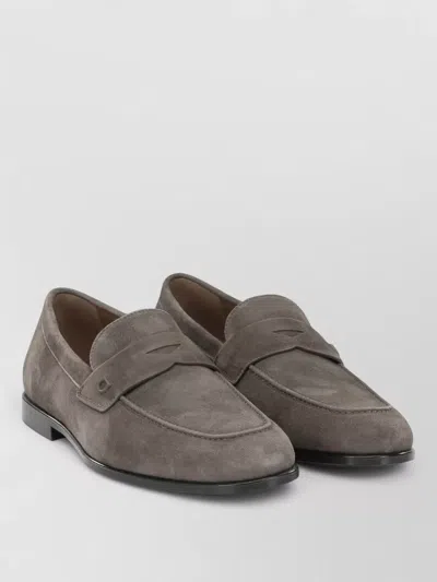 Ferragamo Tiberio Suede Loafers Round Toe Rubber Sole In Gray
