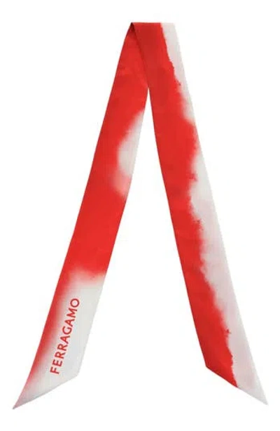 Ferragamo Tie Dye Skinny Silk Scarf In Red
