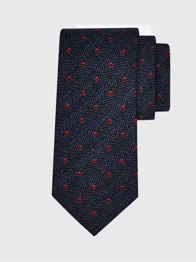 Ferragamo Gancini Chevron Jacquard Tie In Black