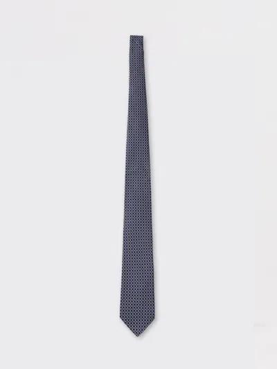 Ferragamo Patterned Silk Tie Slim Silhouette In Blue