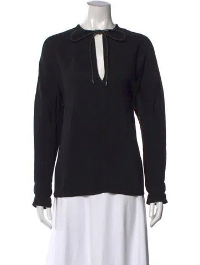 Pre-owned Ferragamo Tie Neck Long Sleeve Top In Black
