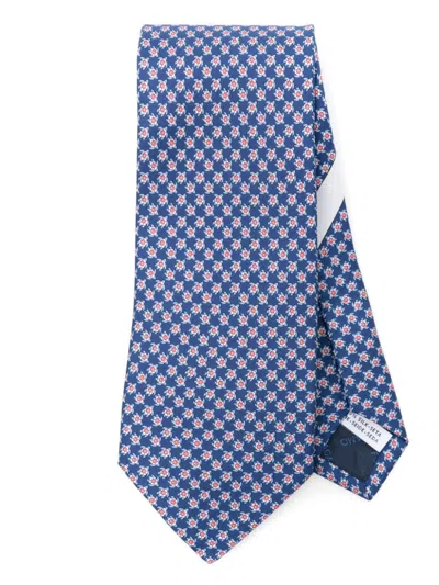 Ferragamo Tie With Print In Blue