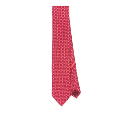Ferragamo Gancini-pattern Silk Tie In Red