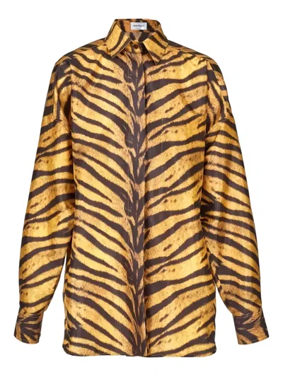 Ferragamo Tiger-print Long-sleeved Shirt In Multi