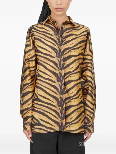 Ferragamo Tiger Print Long-sleeved Shirt In Golden Yellow In Multi