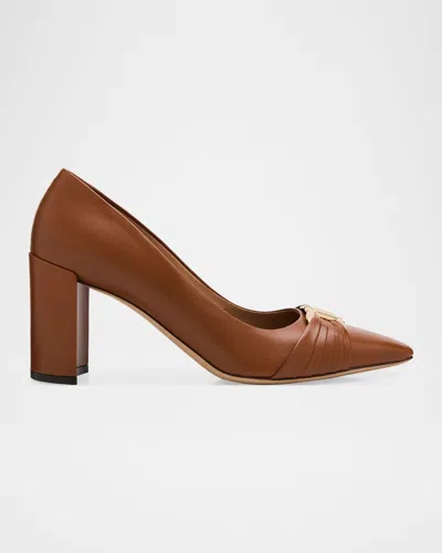 Ferragamo Tillya 70mm Leather Block-heel Pumps With Gancini Ornament In Brown