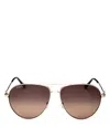 Ferragamo Timeless Collection Brow Bar Aviator Sunglasses, 61mm In Shiny Gold / Brown Gradient