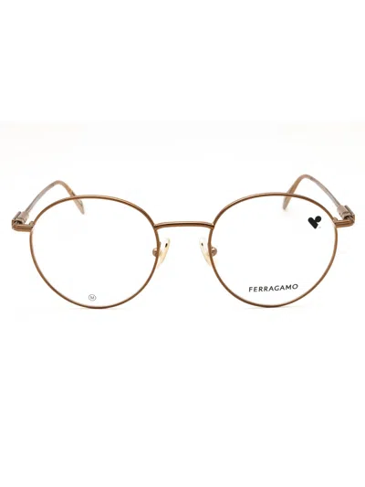 Ferragamo Timeless Metal Round Unisex Eyeglasses In Gold