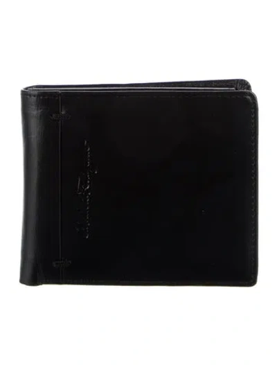 Pre-owned Ferragamo Tiny Monogram Bill Clip Leather Wallet In Black