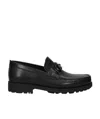 Ferragamo Leather David Loafer With Gancini Hook For Men In Black