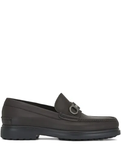 Ferragamo Tobias Gancini Leather Loafers In Brown