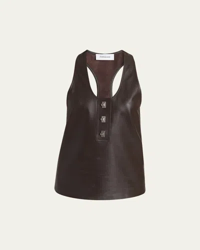 Ferragamo Toggle Nappa Leather Racerback Tank Top In Brown