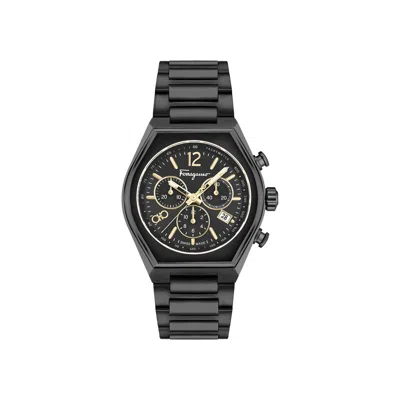 Pre-owned Ferragamo Tonneau Chrono Bracelet Watch 'black' | Men's Size Onesize