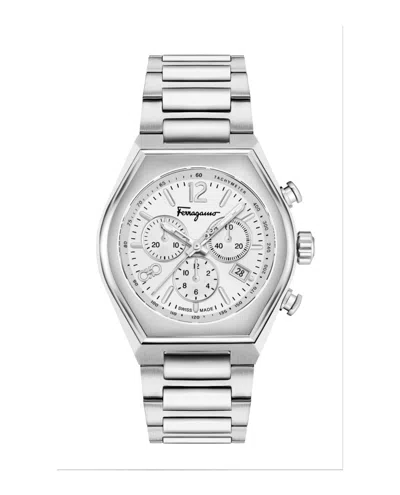 Ferragamo Tonneau Chrono Bracelet Watch In Silver