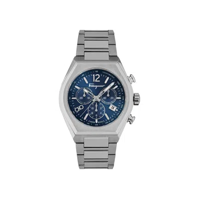 Pre-owned Ferragamo Tonneau Chrono Bracelet Watch 'stainless Steel' | Silver | Men's Size Onesize