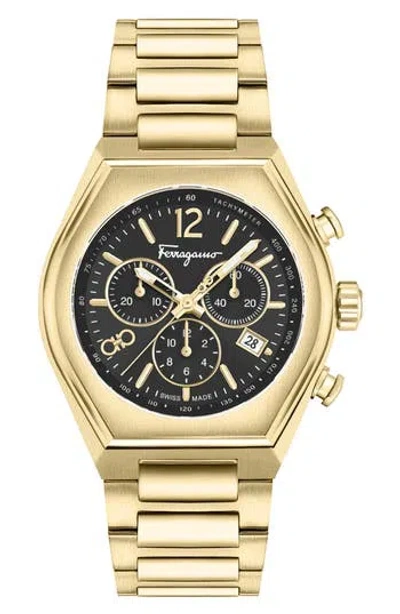 Ferragamo Men's Tonneu Ip Yellow Gold Chronograph Bracelet Watch, 42mm