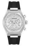 Ferragamo Tonneau Chronograph Silicone Strap Watch, 42mm In Black/stainless Steel