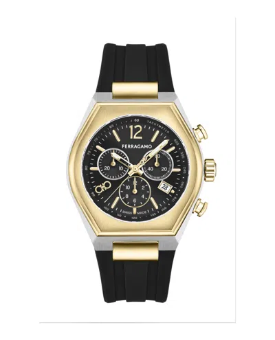 Ferragamo Tonneu Chrono Silicone Watch In Gold