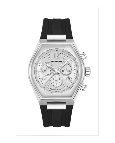 Ferragamo Tonneu Chrono Silicone Watch In Silver