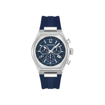 Pre-owned Ferragamo Tonneu Chrono Silicone Watch 'stainless Steel' | Silver | Men's Size Onesize