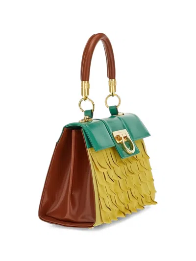 Ferragamo Top Handle Fringed Leather Tote Bag In Multi