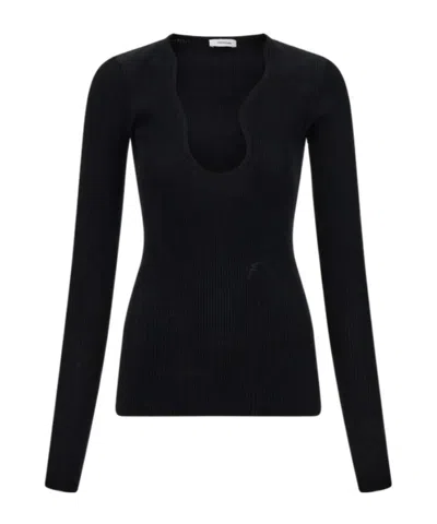 Ferragamo Top With Rippled Neckline In Black