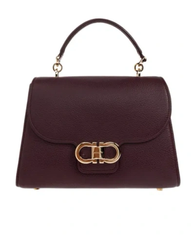 Ferragamo Double Gancini Leather Tote Bag In Brown