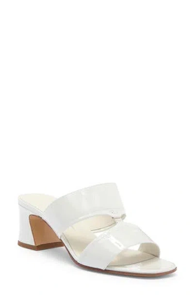 Ferragamo Tot Patent Block Heel Sandal In White