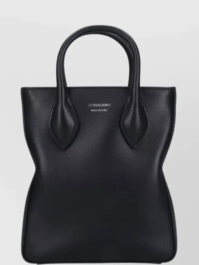 Ferragamo Tote Bag With Adjustable Strap And Top Handles In Black