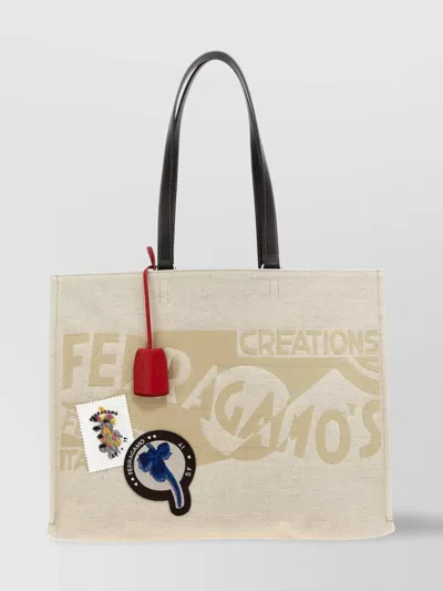 Ferragamo Tote Bag With Embroidered Patches And Contrast Stitching